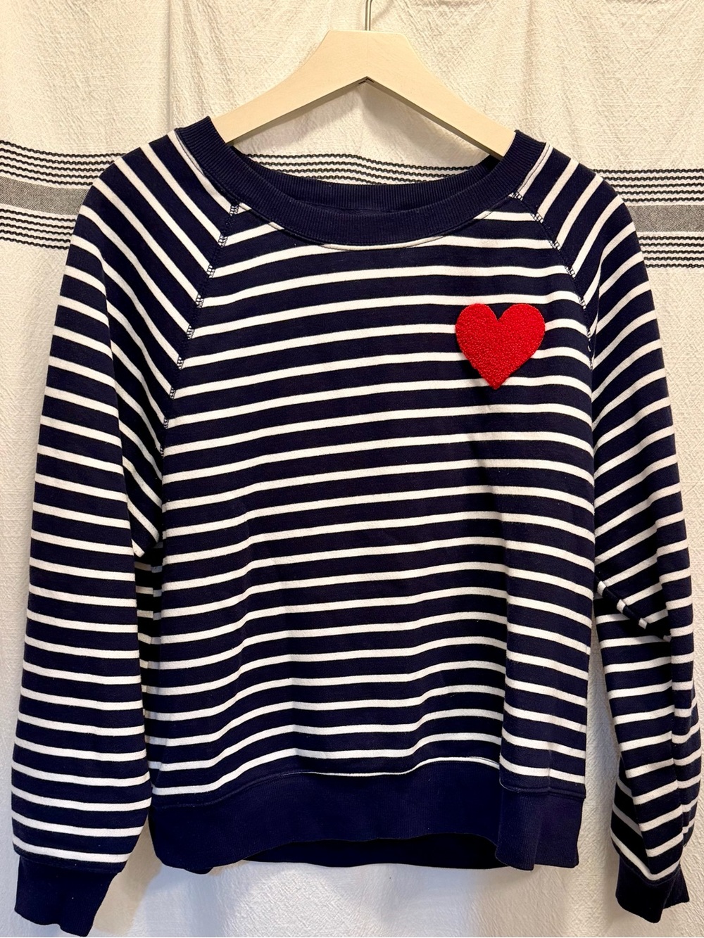 Old Navy Navy & White Striped Crewneck Sweatshirt with Red Heart